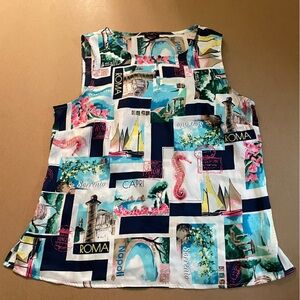 Talbots Multicolor Travel Print Tank Top Blouse